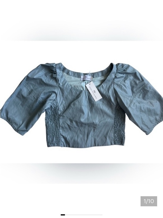 Never A Wallflower Tops - Elegant Blue Puff Sleeve Crop Top